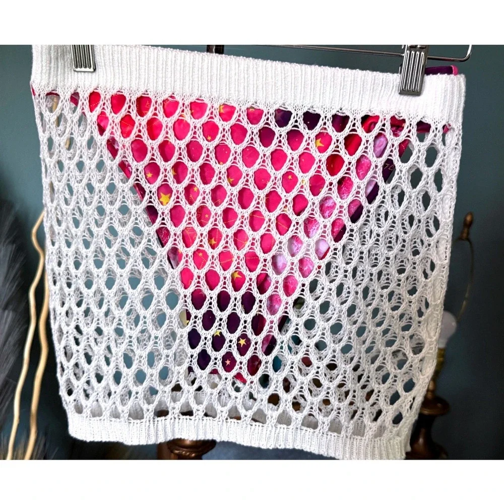 White Crochet Fishnet Swim Cover Up Skirt XS Bikini Cover Beach Pool‎ Resort